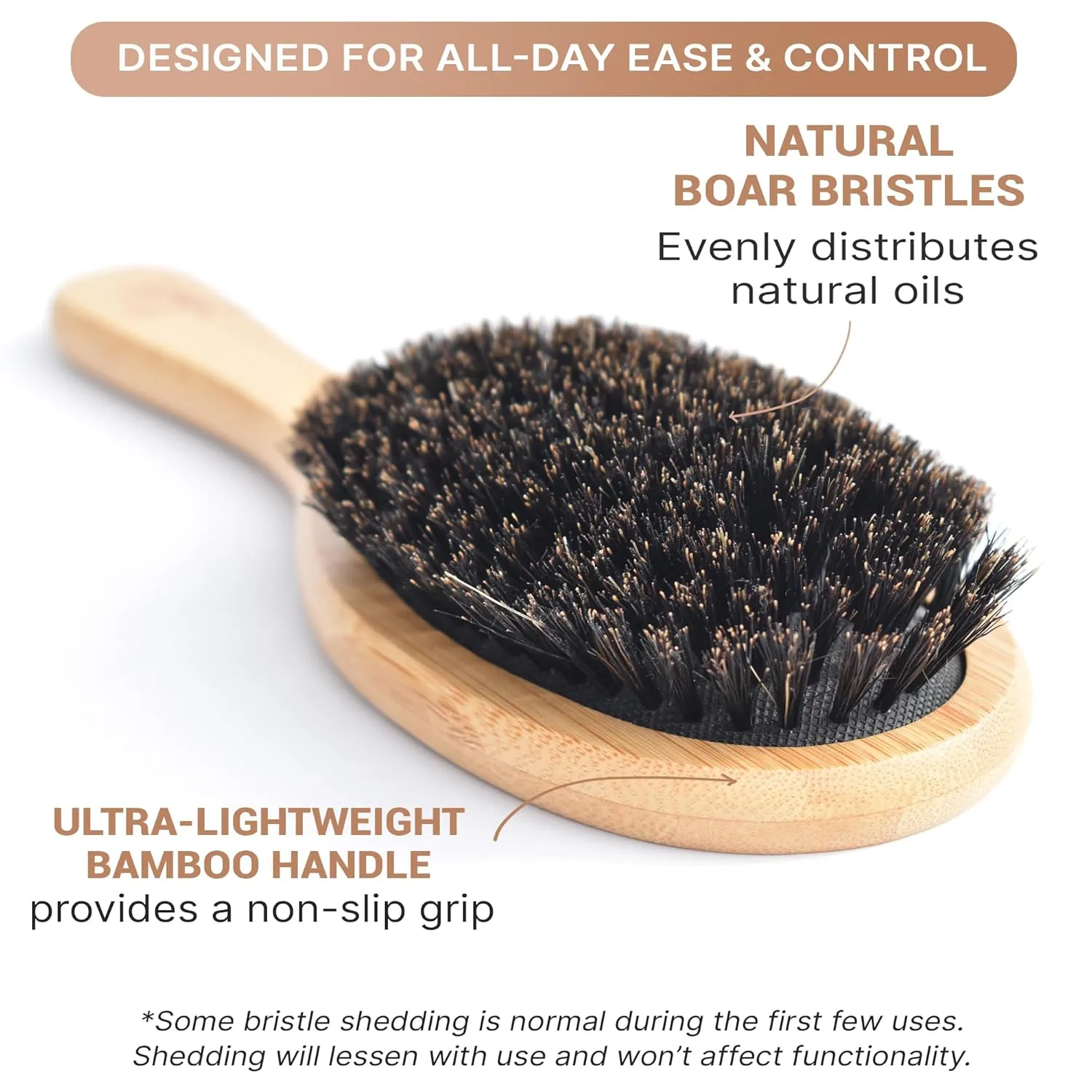 Boar Bristle Hair Brush for Women and Men, Natural 100% Soft Boars Hairbrush for Fine and Thin Hair