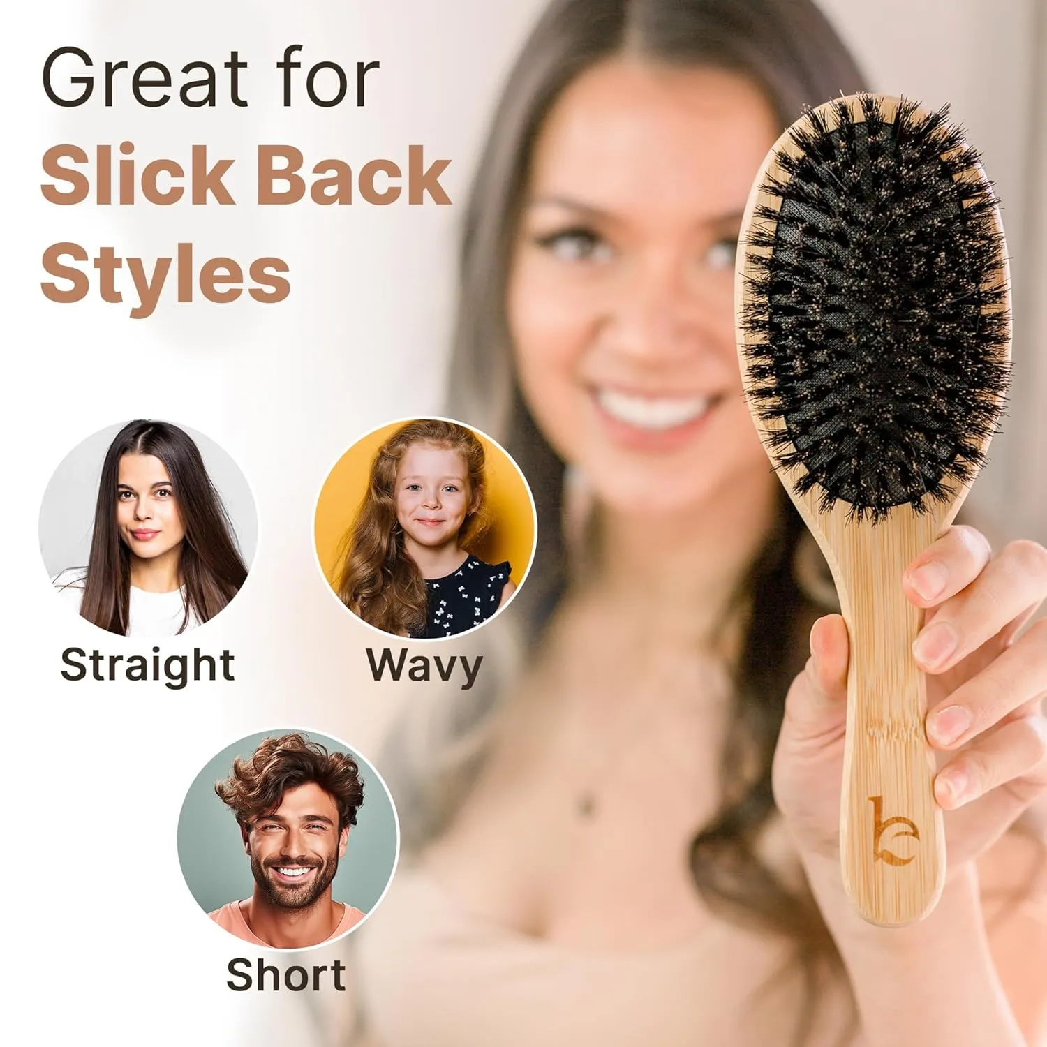 Boar Bristle Hair Brush for Women and Men, Natural 100% Soft Boars Hairbrush for Fine and Thin Hair