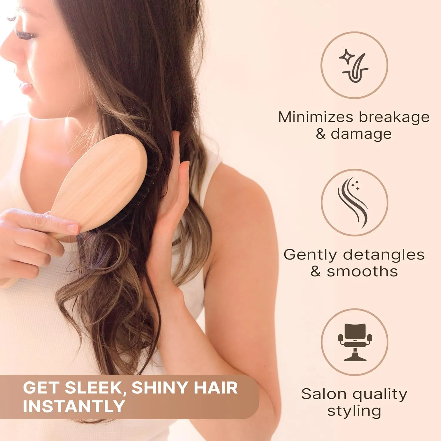 Boar Bristle Hair Brush for Women and Men, Natural 100% Soft Boars Hairbrush for Fine and Thin Hair