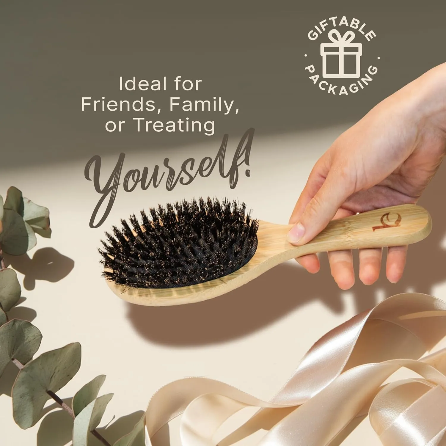 Boar Bristle Hair Brush for Women and Men, Natural 100% Soft Boars Hairbrush for Fine and Thin Hair