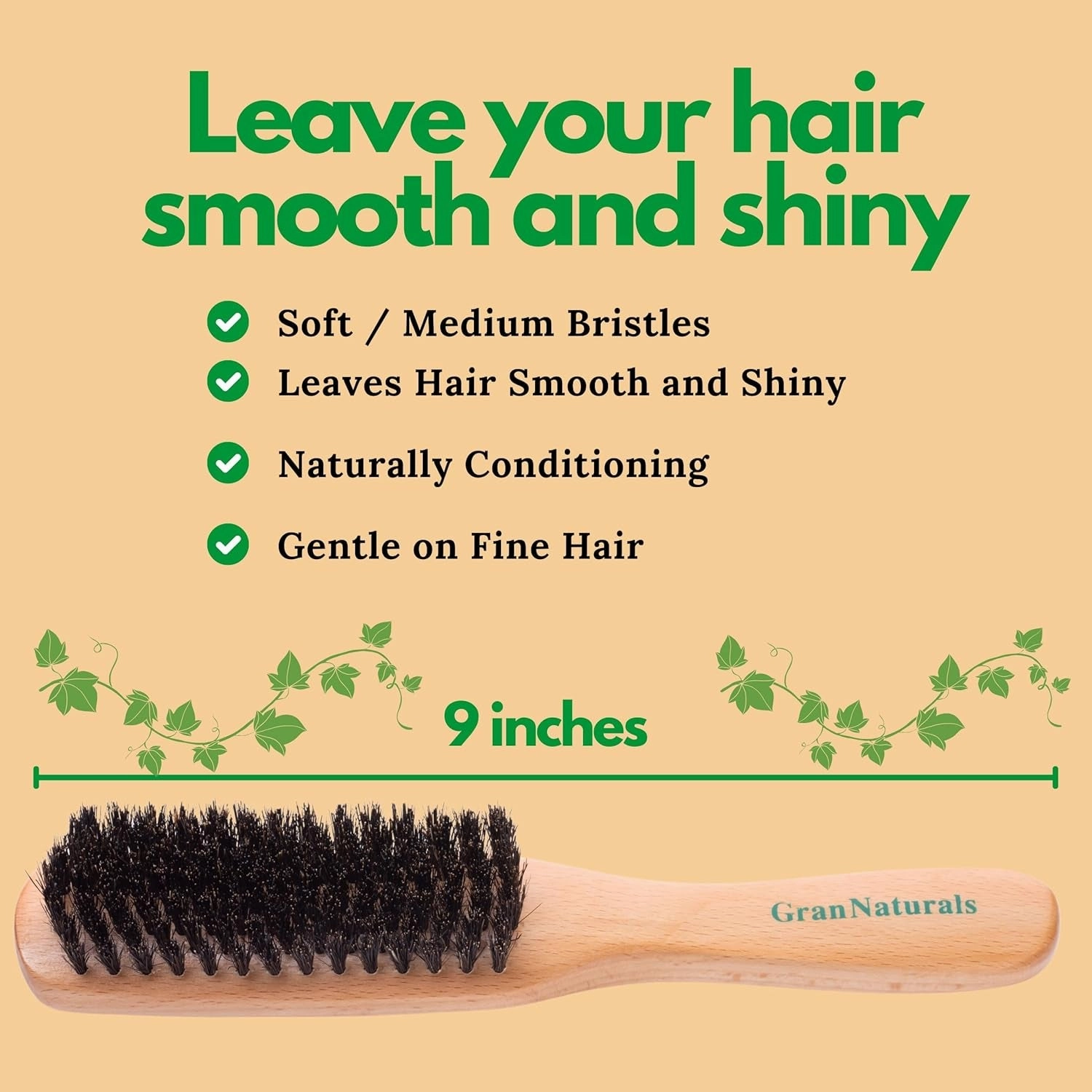 Boar Bristle Slick Back Hair Brush - Soft/Medium Smoothing Hairbrush to Style, Polish, & Lay Hair down Flat to Create a Sleek Frizz Free Hairstyle for Women and Men - Wooden Handle