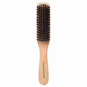 Boar Bristle Slick Back Hair Brush - Soft/Medium Smoothing Hairbrush to Style, Polish, & Lay Hair down Flat to Create a Sleek Frizz Free Hairstyle for Women and Men - Wooden Handle