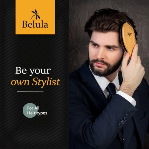 Boar Bristle Styling Men's Hairbrush with Nylon Pins