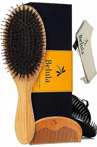 Boar Bristle Styling Men's Hairbrush with Nylon Pins