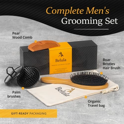 Boar Bristle Styling Men's Hairbrush with Nylon Pins