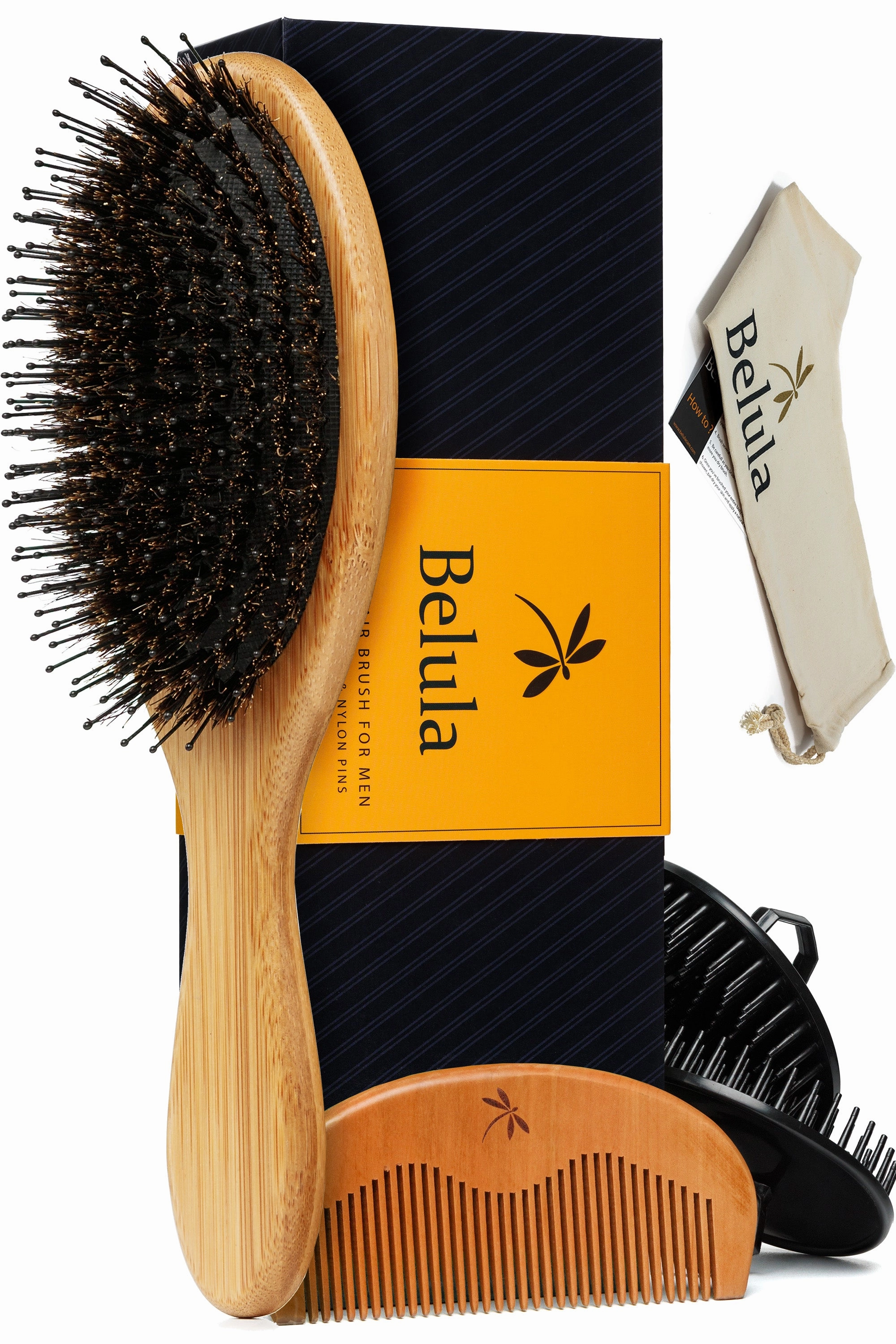 Boar Bristle Styling Men's Hairbrush with Nylon Pins