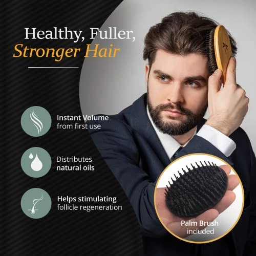 Boar Bristle Styling Men's Hairbrush with Nylon Pins