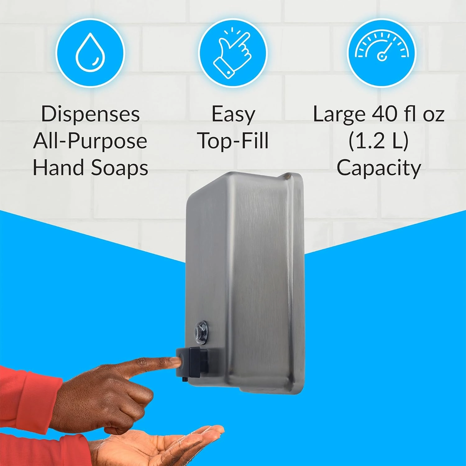 Bobrick Surface-Mounted Soap Dispenser, Vertical Tank Satin-Finish Stainless Steel (40-fl oz Capacity)