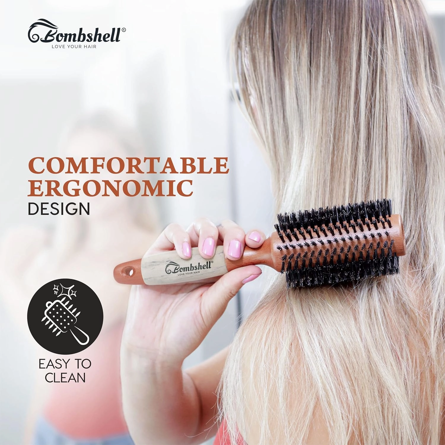 Bombshell Boar Bristle Brush - Sustainable Natural Birch Handle for Styling, Blow Out, and Curling (2.5 inch)
