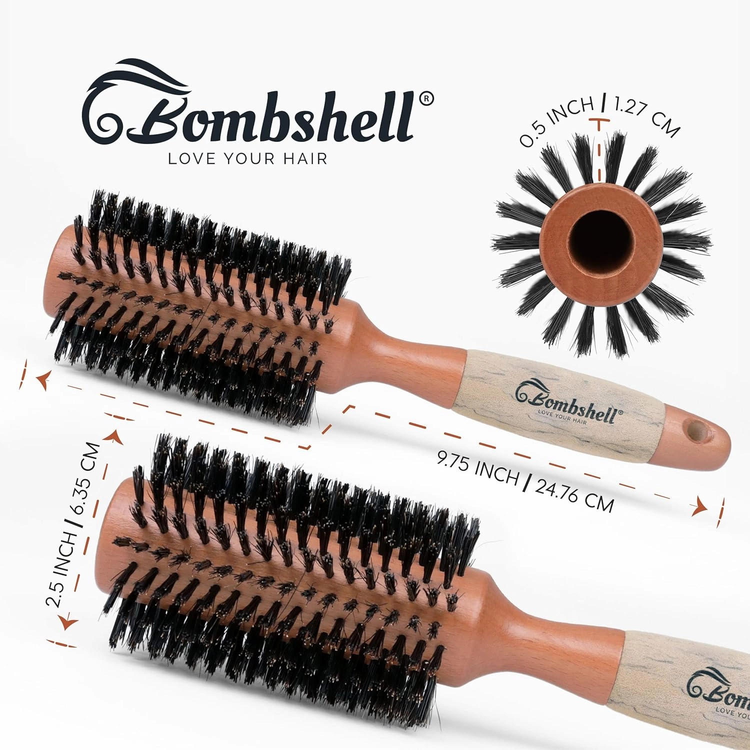 Bombshell Boar Bristle Brush - Sustainable Natural Birch Handle for Styling, Blow Out, and Curling (2.5 inch)