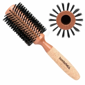 Bombshell Sustainable Round Hair Brush — Birchwood and Cork Handle Hairbrush with Boar Bristles, Ergonomic Boar Bristle for Blow Drying, Curling, and Styling 2.5"