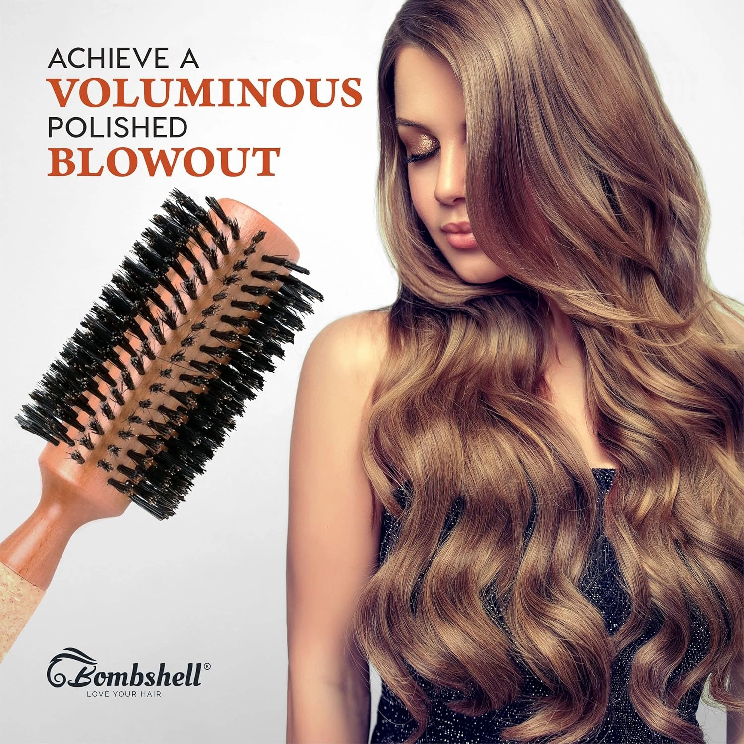 Bombshell Sustainable Round Hair Brush — Birchwood and Cork Handle Hairbrush with Boar Bristles, Ergonomic Boar Bristle for Blow Drying, Curling, and Styling 2.5"