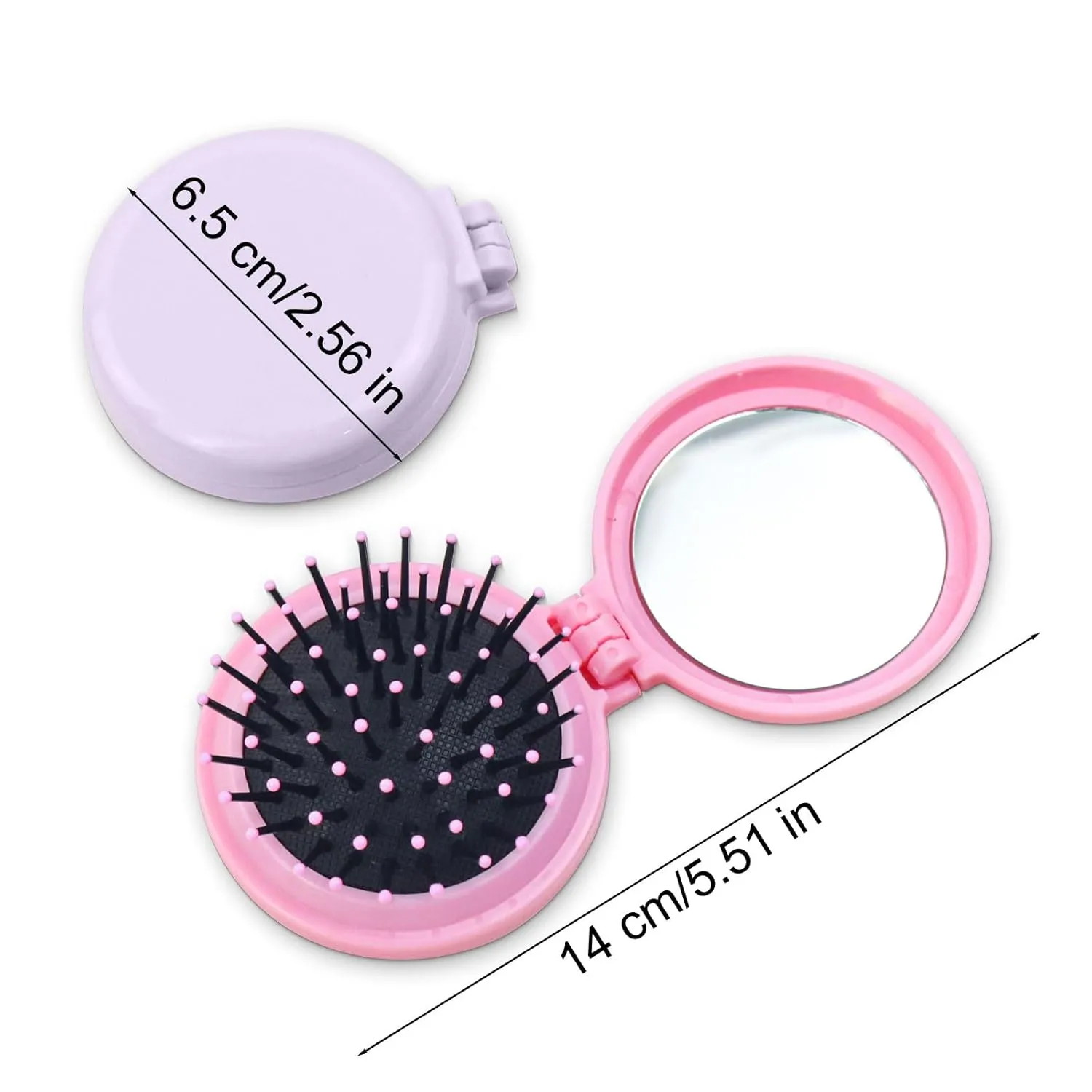 Bulk Mirror Hair Brushes, 4 Colors Diy Mini Round Folding Pocket Hair Brush Portable,Travel Hairbrush Wet And Dry Hair For Women Girls Kids Hair Brush (Count 48)