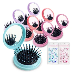 Bulk Mirror Hair Brushes, 4 Colors Diy Mini Round Folding Pocket Hair Brush Portable,Travel Hairbrush Wet And Dry Hair For Women Girls Kids Hair Brush (Count 48)
