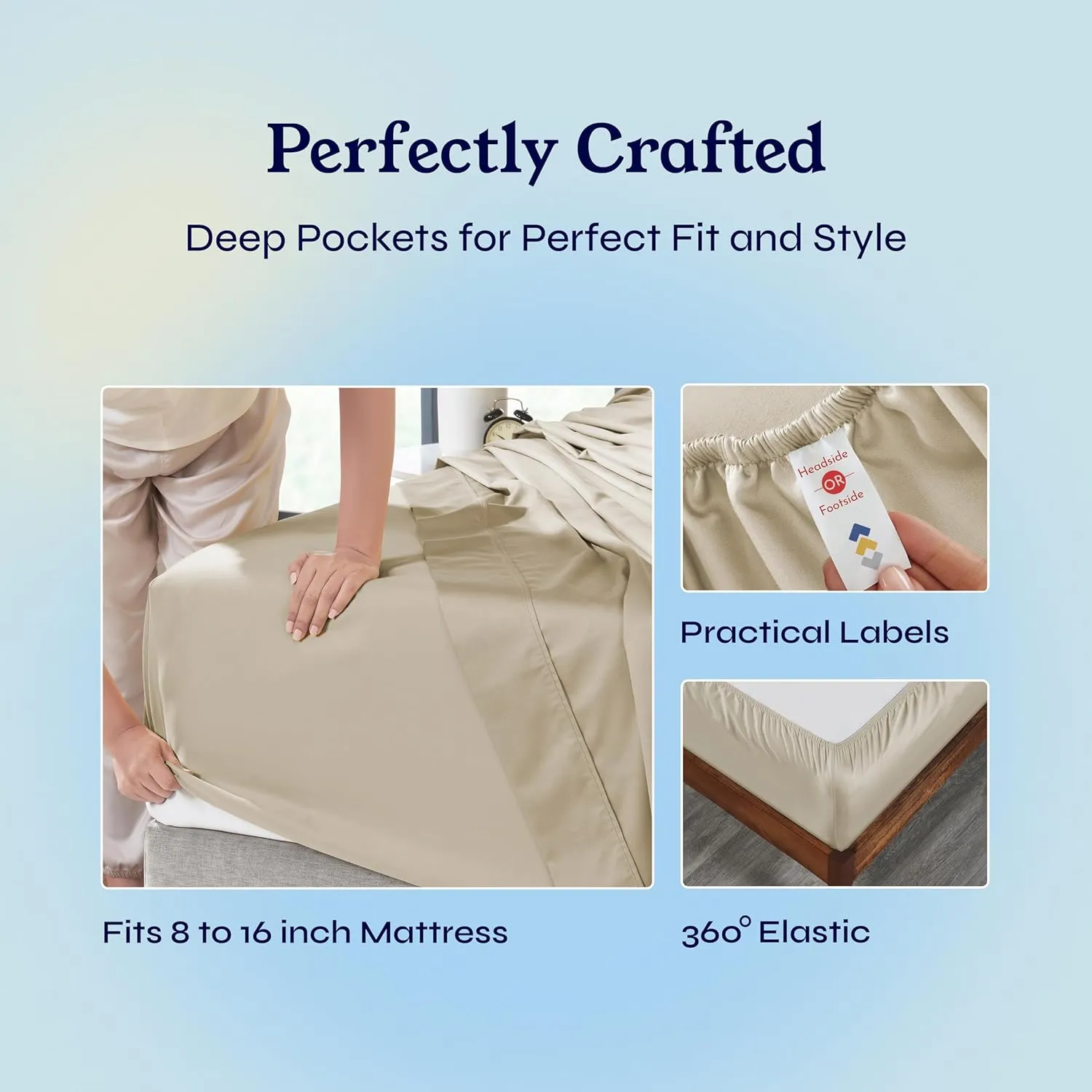 California Design Den Queen Sheet Set - Soft 400 Thread Count Sateen, Natural 100% Cotton Sheets with Deep Pockets, Cooling and Durable Bedding Set - Beige