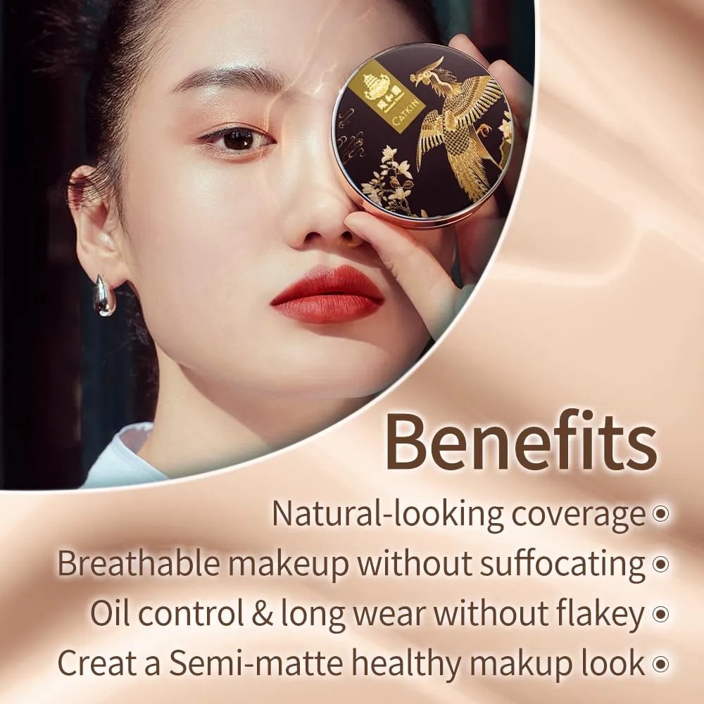 Catkin Phoenix Cushion Foundation Buildable Coverage Anti-Aging Serum Makeup, Sheer Satin Finish, Refill Included, Light Beige 0.46 Oz x 2, C02 Light Beige
