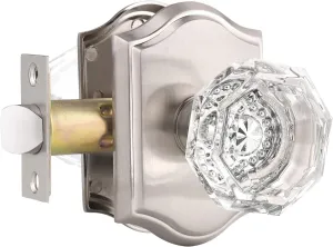 Clear Octagon Crystal Glass Door Knob Kit,Keyless Passage Handle for Hallway Closet Pantry,Satin Nickel Arched Rosette,1Pack