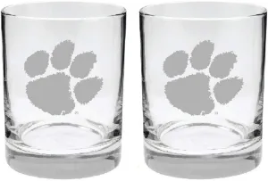 Clemson Tigers 2-Sided, Etched Satin Finish, Rock (or Whiskey) Glass - Set of 2, 14 oz