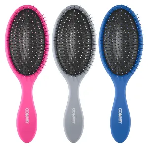 Conair Detangling Brush 3PK - For wet and dry - Ideal for all types - curly brush - brushes for women - detangler brush - brushes for women - Blue, Pink, Gray Assorted