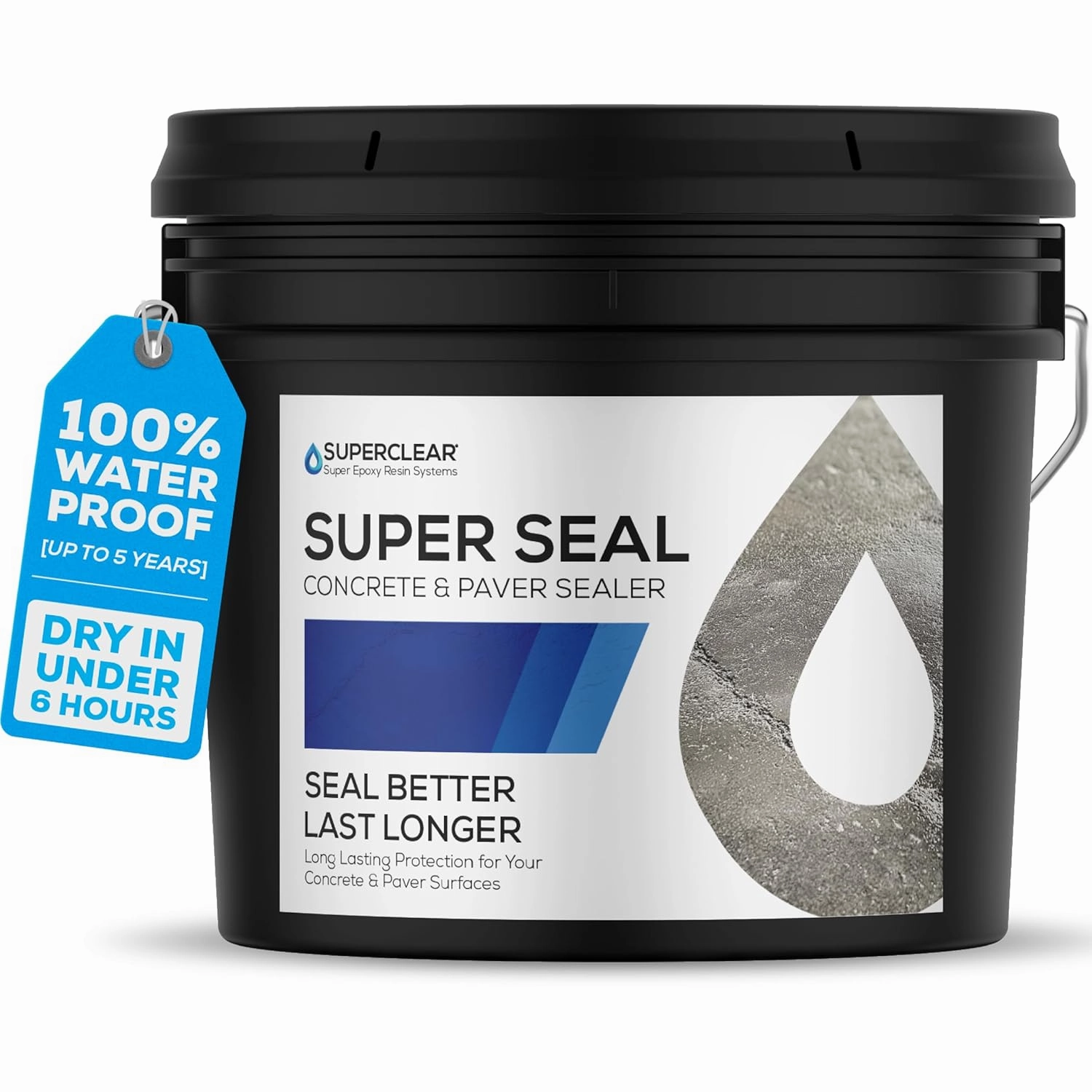 Concrete Sealer, Paver Sealer, Super Seal 5 Gallon, Penetrating Wet Natural Look, Cures in 6 Hours, 5 Year Life, Non-Toxic, Zero VOCs, Pet Friendly, Patio, Driveway, Roof, Pool Decks
