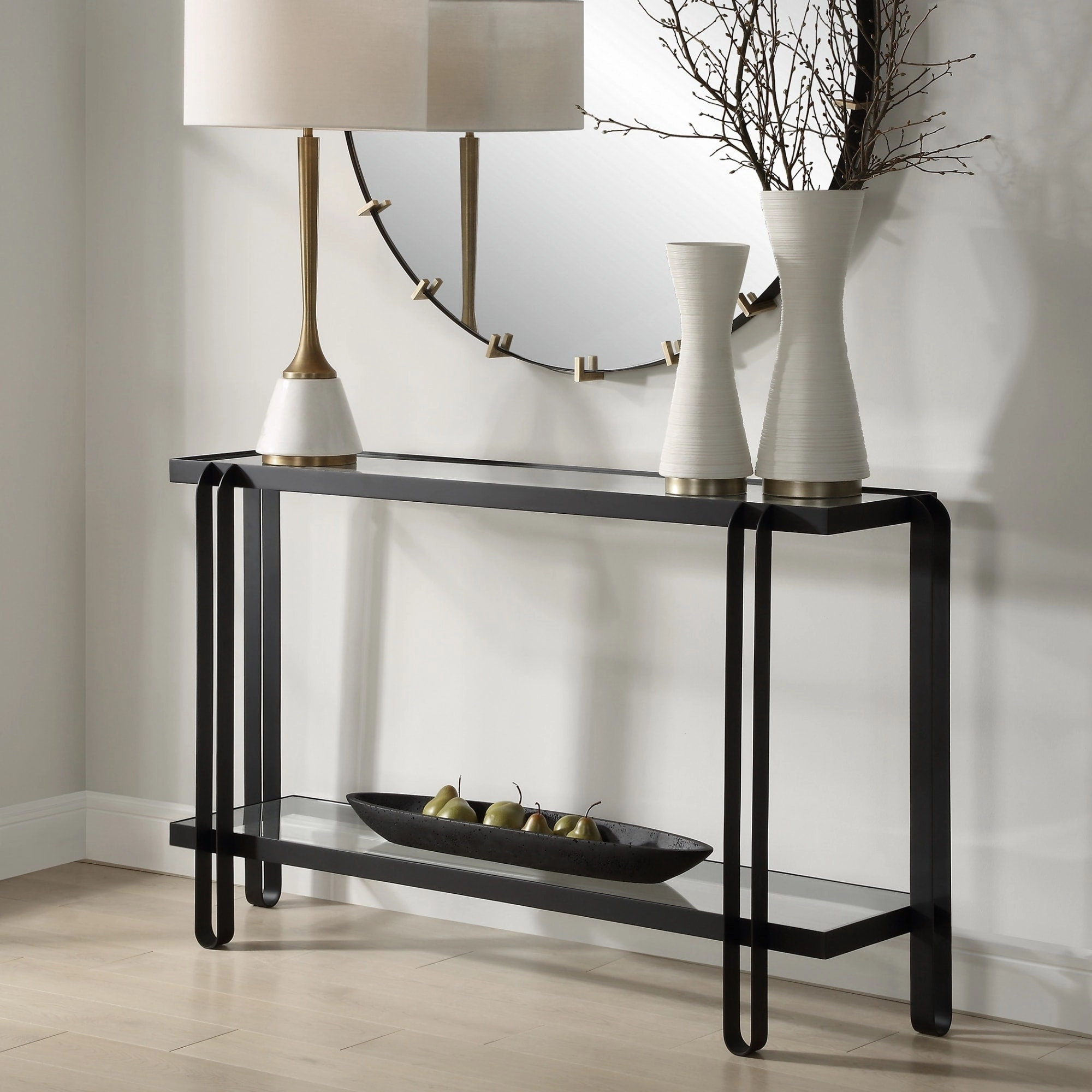 Console Sofa Table with Glass Top - 55.25" - Black
