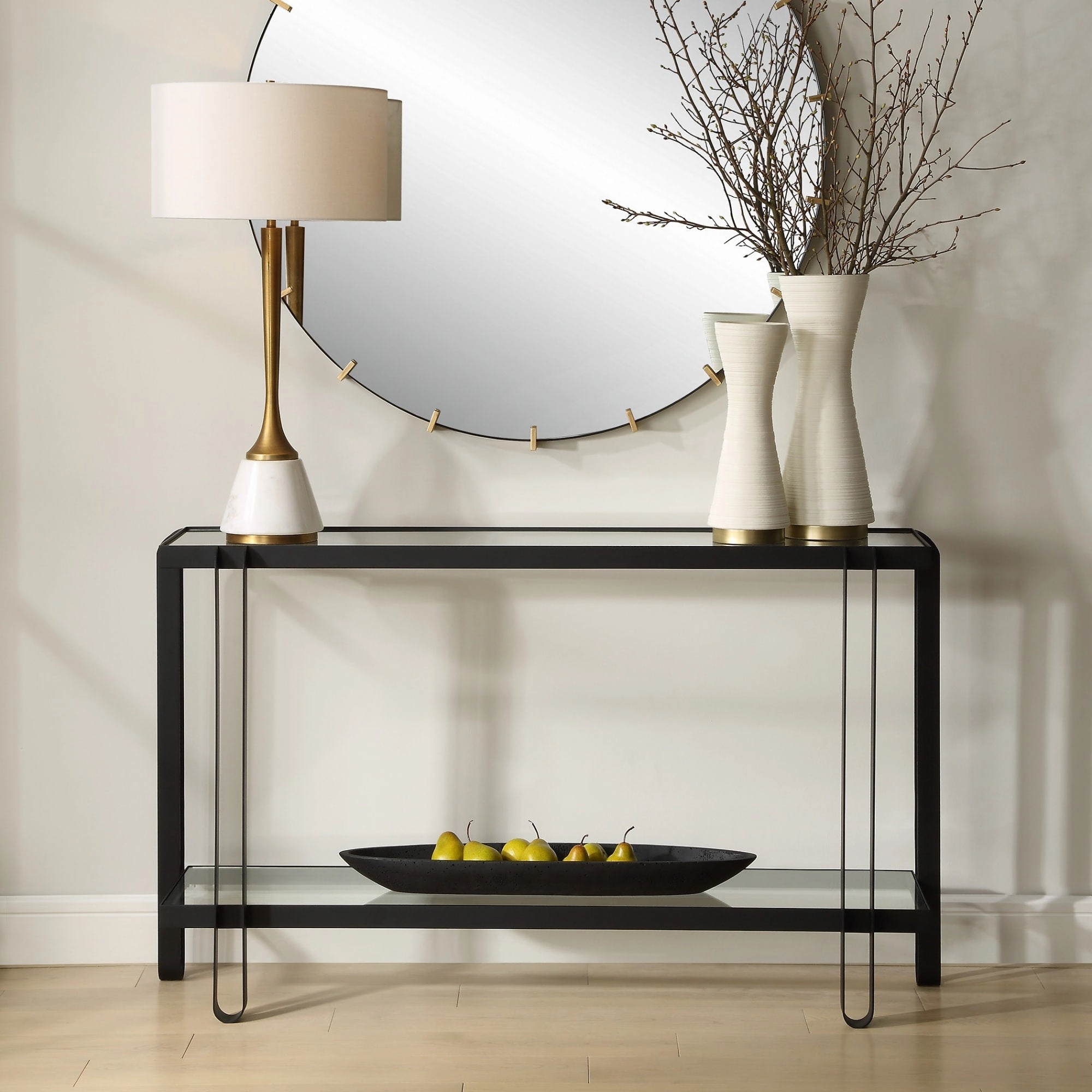 Console Sofa Table with Glass Top - 55.25" - Black