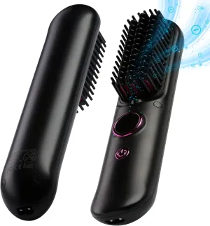 Cordless Hair Straightener Brush PRO, 5600mAh Portable Travel Hair Straightener with 9 Temperature Levels, Hair Styling and Straightening Brush for Women, Anti-Scald Negative Ion Hair Comb, Black