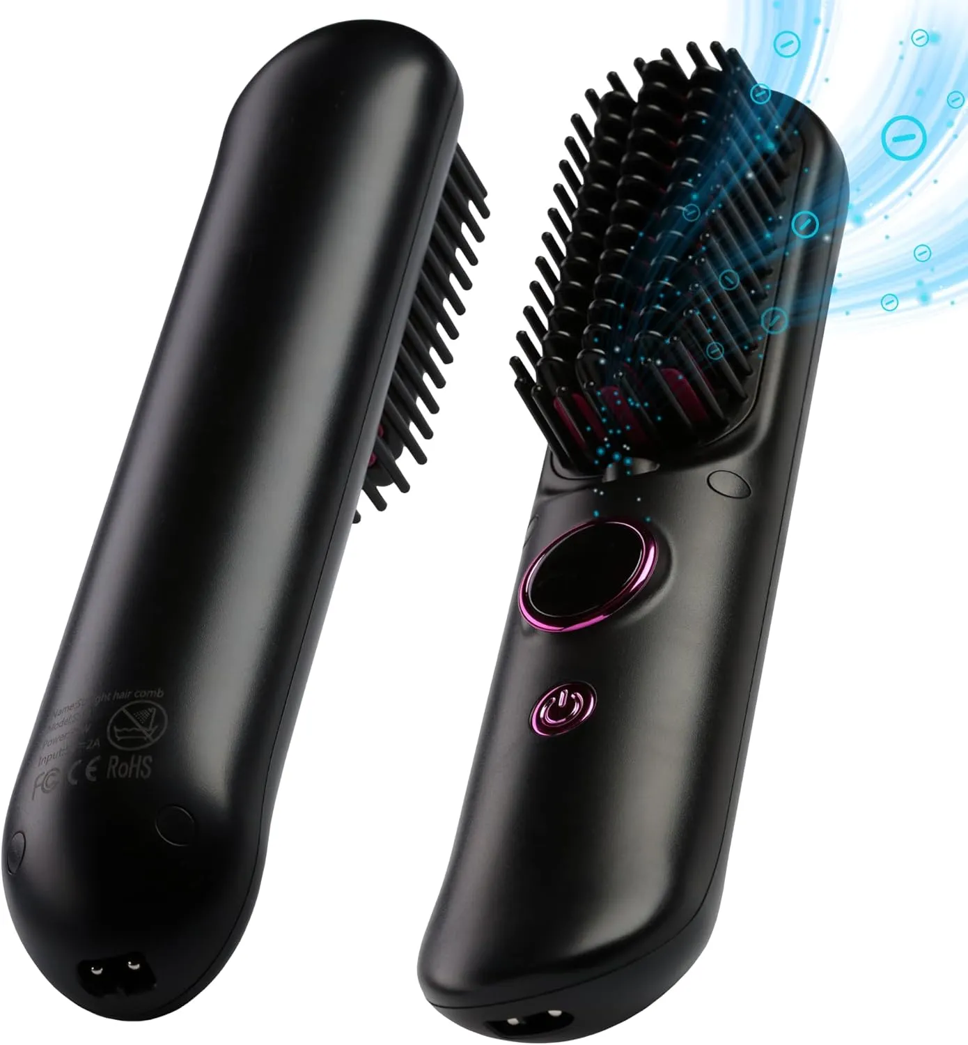 Cordless Hair Straightener Brush PRO, 5600mAh Portable Travel Hair Straightener with 9 Temperature Levels, Hair Styling and Straightening Brush for Women, Anti-Scald Negative Ion Hair Comb, Black