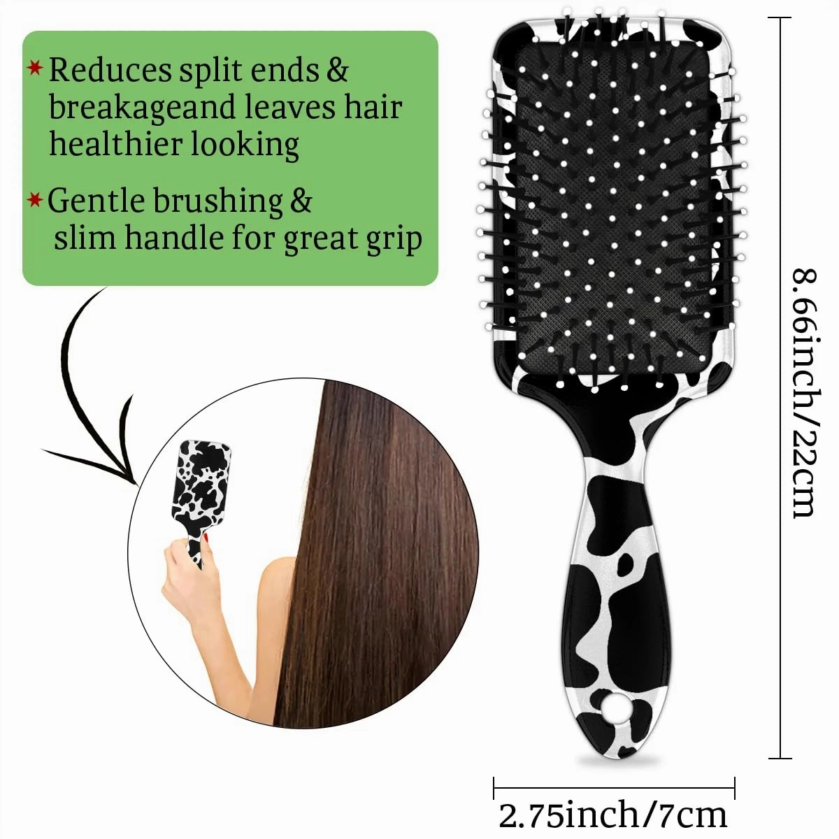 Cow Print Hair Brush for Kids Girls Boys, Wet Dry Detangling Hair Brush Soft Bristle Hair Brushes Paddle Hairbrush for All Hair Types Women Men