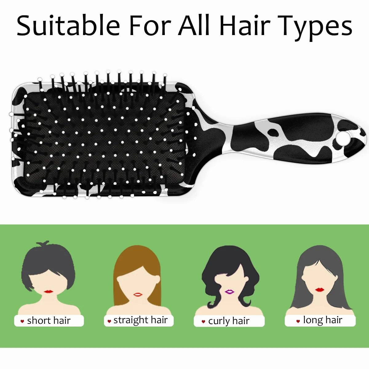 Cow Print Hair Brush for Kids Girls Boys, Wet Dry Detangling Hair Brush Soft Bristle Hair Brushes Paddle Hairbrush for All Hair Types Women Men