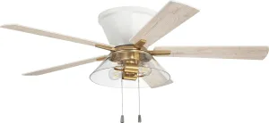 Craftmade 52" Insight Ceiling Fan in White/Satin Brass Finish, Reversible White/Washed Oak Blades, Integrated Light kit Included, Quiet 3-Speed Reversible Motor, IST52WSB5