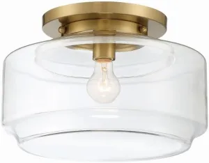 Craftmade X3114-SB Peri Clear Glass Round Flush Mount, 1-Light 60 Watt, 9"H x 14"W, Satin Brass
