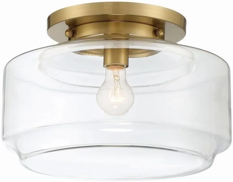 Craftmade X3114-SB Peri Clear Glass Round Flush Mount, 1-Light 60 Watt, 9"H x 14"W, Satin Brass