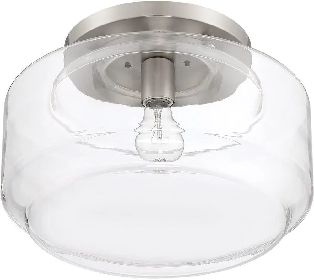 Craftmade X3114-SB Peri Clear Glass Round Flush Mount, 1-Light 60 Watt, 9"H x 14"W, Satin Brass