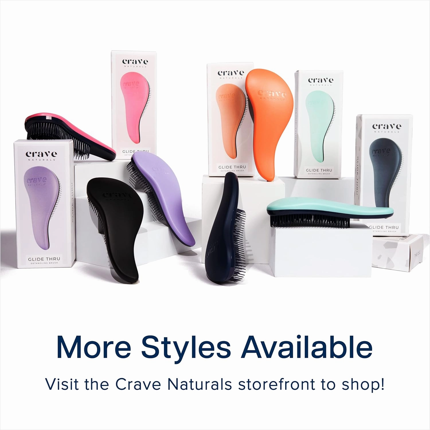 Crave Naturals Glide Thru Detangler Brush Pack of 2 - Curly Hair Brush for Women and Kids - Wet and Dry Comb for Adults - Soft Flexible Bristles for Gentle Use - Pink and Soft Hazy Swirl