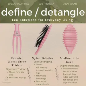 Curl Defining Hair Brush, Curl Define, Detangler for Wet & Dry Hair, Styling Brush for Curly, Wavy, and Damaged Hair, Reduces Frizz, Vegan, Organic Material. - Eco4you - Purple.