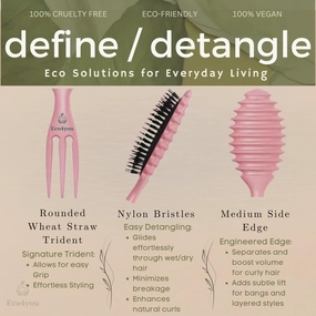 Curl Defining Hair Brush, Curl Define, Detangler for Wet & Dry Hair, Styling Brush for Curly, Wavy, and Damaged Hair, Reduces Frizz, Vegan, Organic Material. - Eco4you - Turquoise.