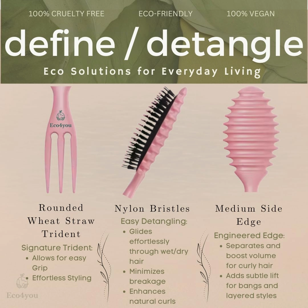 Curl Defining Hair Brush, Curl Define, Detangler for Wet & Dry Hair, Styling Brush for Curly, Wavy, and Damaged Hair, Reduces Frizz, Vegan, Organic Material. - Eco4you - Turquoise.