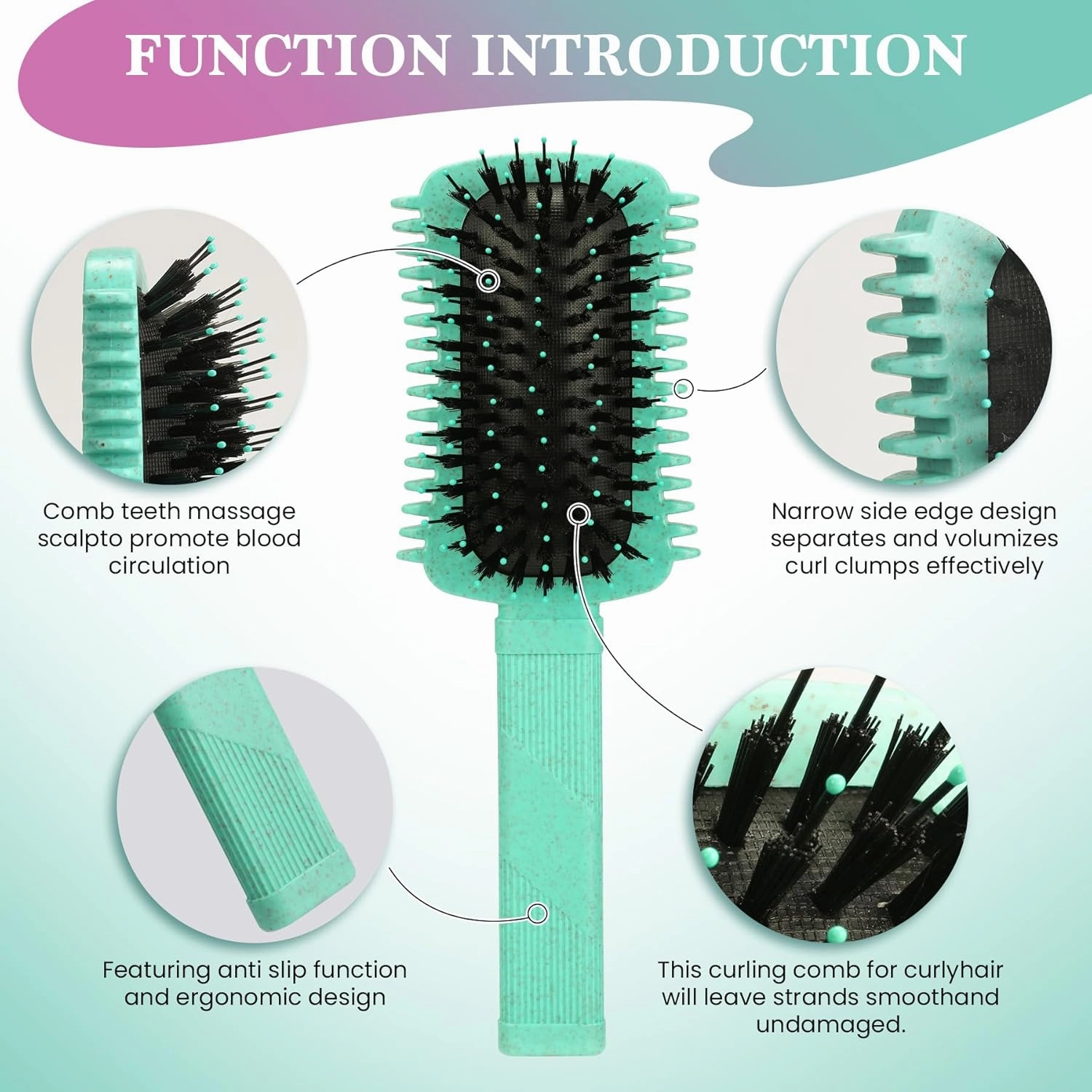 Curly Hair Brush 2 Pack, Volume Curl Defining Brush for Effortlessly Detangling Shaping and Styling Women's Curls, Reduce Pulling (Green Pink)