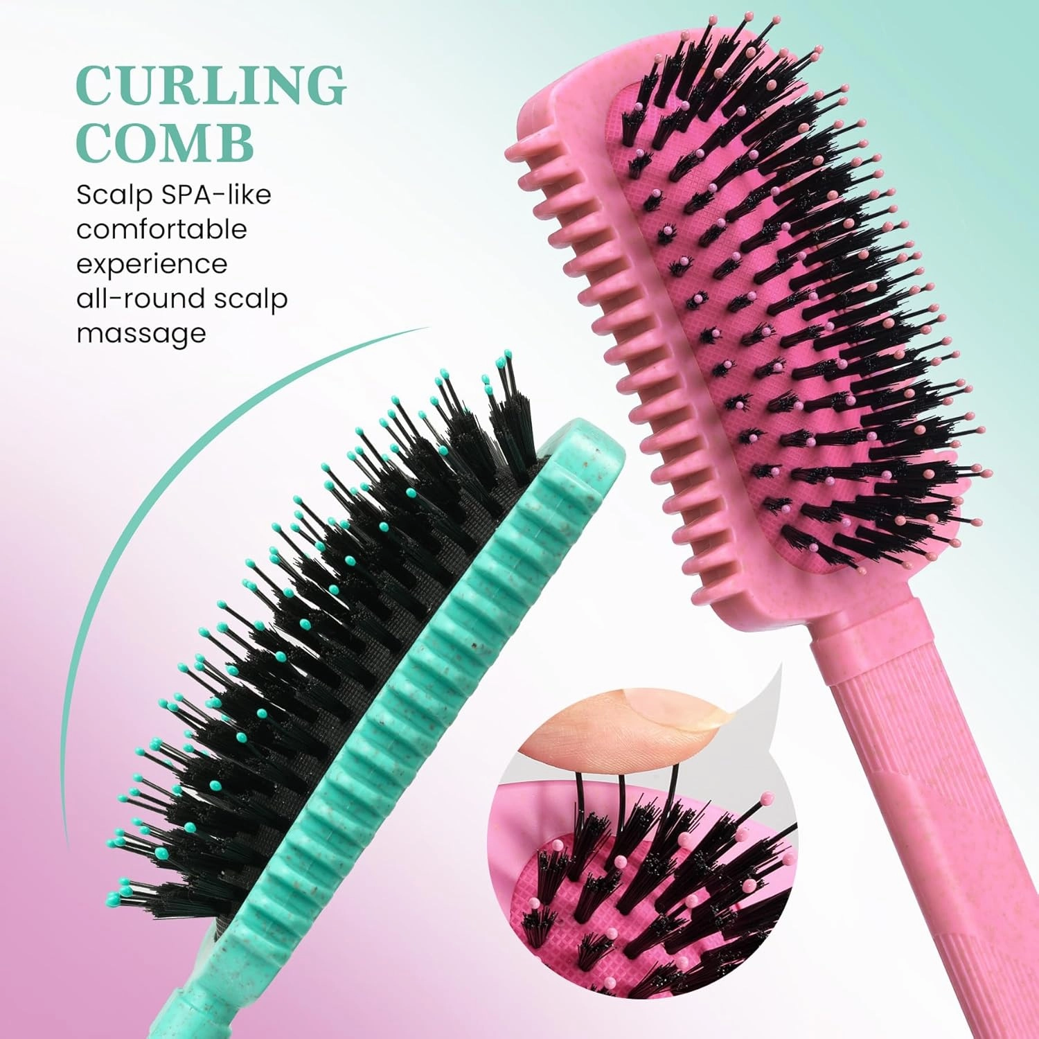 Curly Hair Brush 2 Pack, Volume Curl Defining Brush for Effortlessly Detangling Shaping and Styling Women's Curls, Reduce Pulling (Green Pink)
