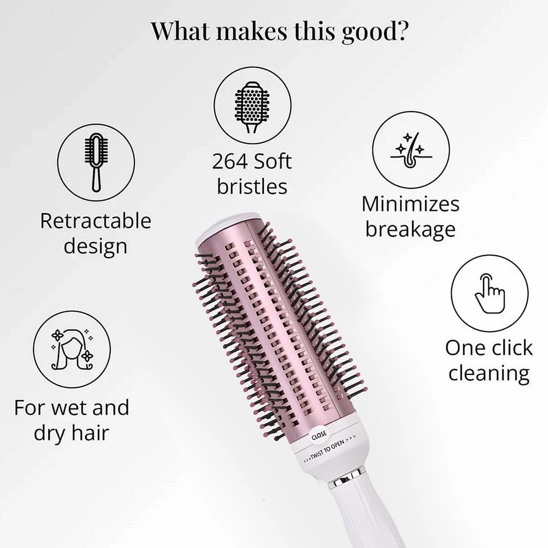 Curly Hair Brush Detangler Comb - Self Cleaning Hair Brushes for Women - Round Brush for Blow Out Roller Retractable Hairbrush for Wet or Dry Hairs - Rose Gold White Birthday Gifts
