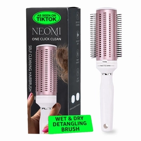 Curly Hair Brush Detangler Comb - Self Cleaning Hair Brushes for Women - Round Brush for Blow Out Roller Retractable Hairbrush for Wet or Dry Hairs - Rose Gold White Birthday Gifts
