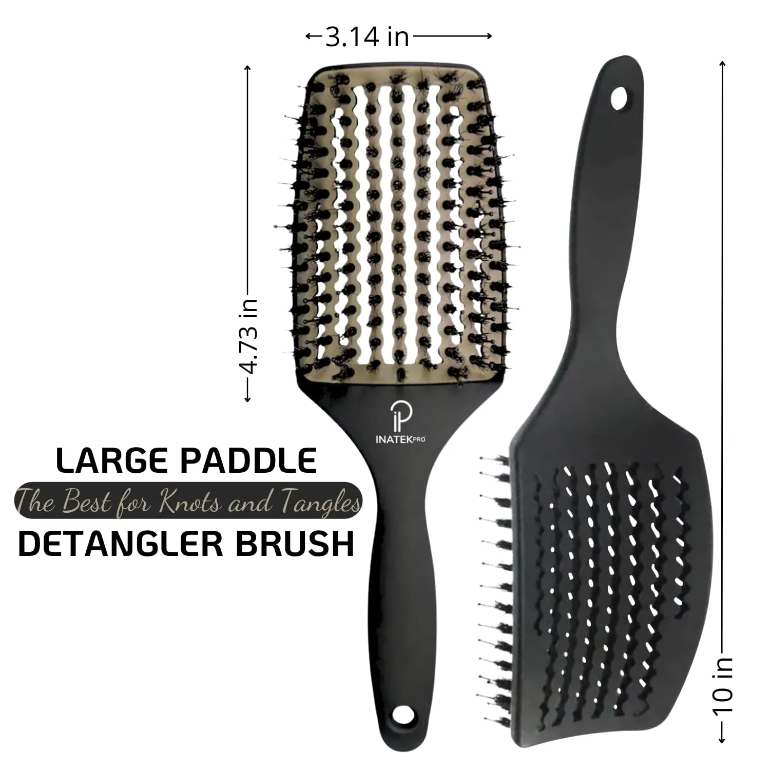 Curved Vented for Blow Drying - Boar Bristle Brush (Large) with Comfortable Handle - Soft Bristle Brush for Thick and Fine Hair - Natural Boar Bristles for Women, Men & Kids - Grey