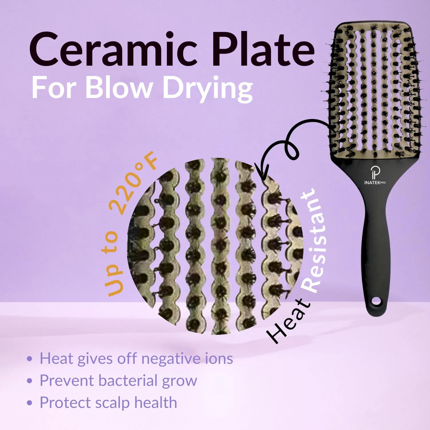 Curved Vented for Blow Drying - Boar Bristle Brush (Large) with Comfortable Handle - Soft Bristle Brush for Thick and Fine Hair - Natural Boar Bristles for Women, Men & Kids - Grey
