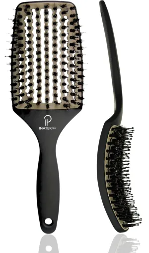 Curved Vented for Blow Drying - Boar Bristle Brush (Large) with Comfortable Handle - Soft Bristle Brush for Thick and Fine Hair - Natural Boar Bristles for Women, Men & Kids - Grey