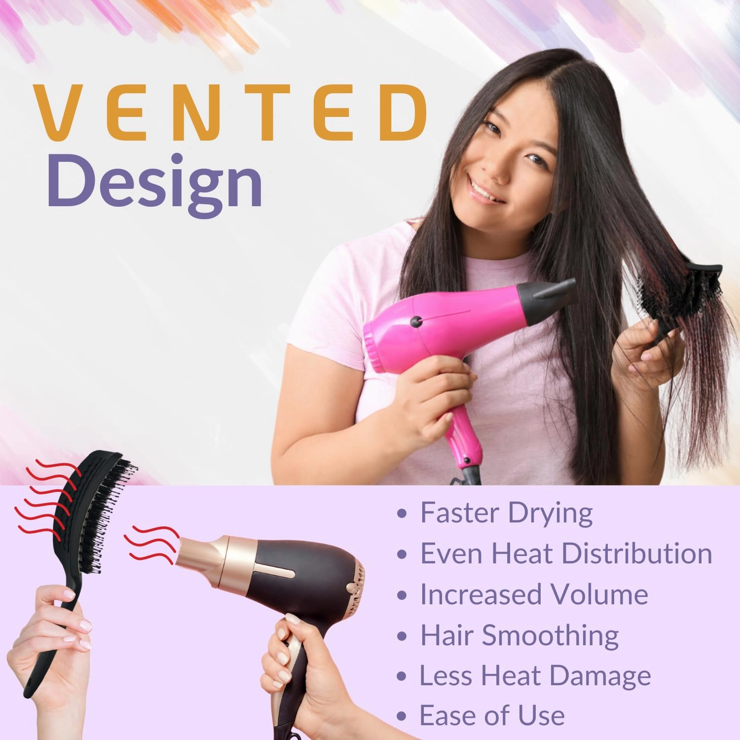Curved Vented for Blow Drying - Boar Bristle Brush (Large) with Comfortable Handle - Soft Bristle Brush for Thick and Fine Hair - Natural Boar Bristles for Women, Men & Kids - RED