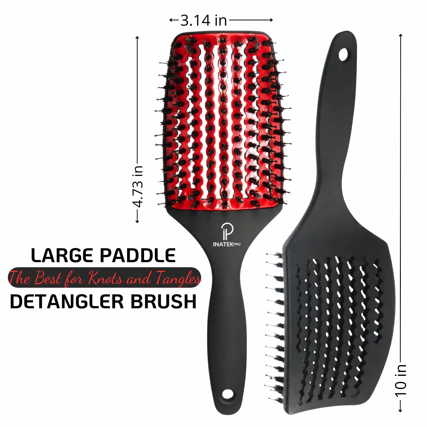 Curved Vented for Blow Drying - Boar Bristle Brush (Large) with Comfortable Handle - Soft Bristle Brush for Thick and Fine Hair - Natural Boar Bristles for Women, Men & Kids - RED