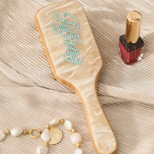 Custom Brush Square Shape Leche Color Hair Brushs Handmade Inlay Rhinestones Hairbrush | Natural Wooden Bamboo Brush Wide-Tooth, Ultra-Soft,Anti Static,Massage Scalp | Suit For All Hair Types