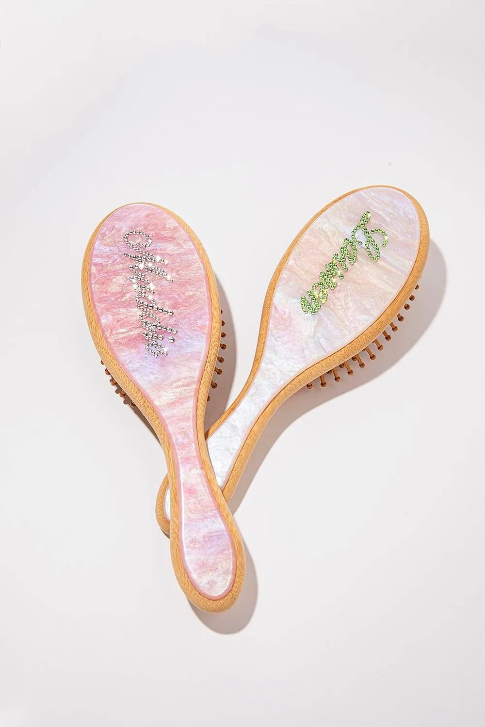 Custom Engraved Name Hair Brush | Handmade Inlay Rhinestones Number Initial| Natural Wooden Bamboo Brush | Wide-Tooth,Ultra-Soft,Anti Static Make Hair Smooth And Massage Scalp|Suit For All Hair Types