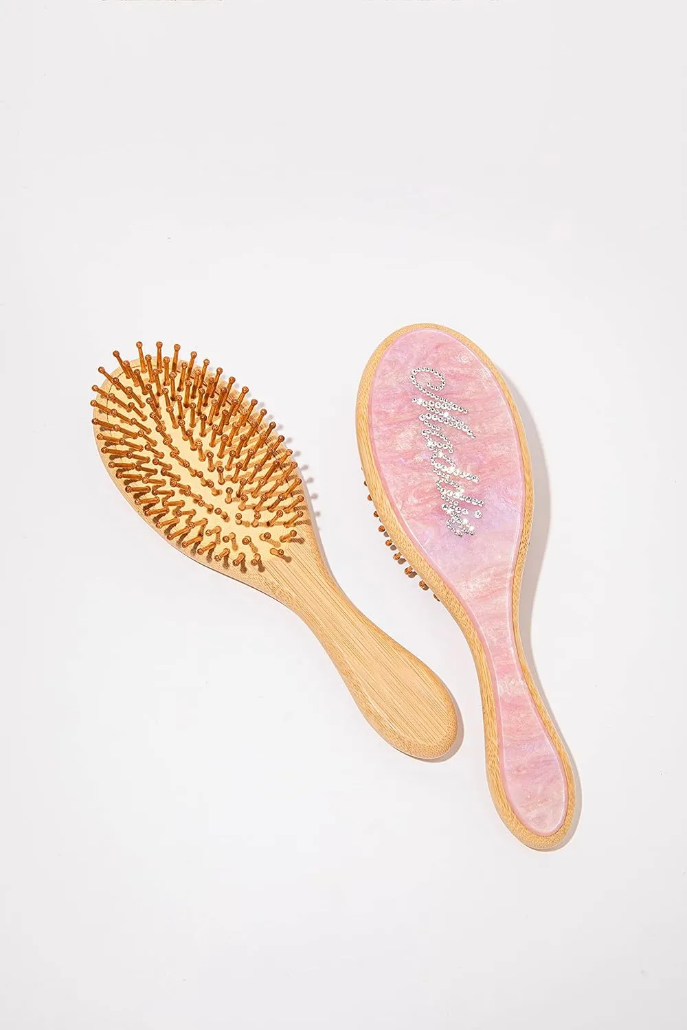 Custom Engraved Name Hair Brush | Handmade Inlay Rhinestones Number Initial| Natural Wooden Bamboo Brush | Wide-Tooth,Ultra-Soft,Anti Static Make Hair Smooth And Massage Scalp|Suit For All Hair Types